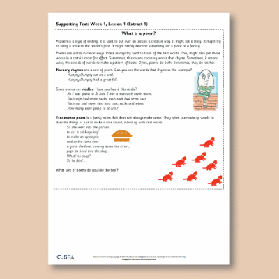 Y1 Reading (The Owl and the Pussy-Cat) Supporting Texts ST