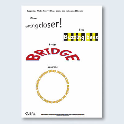 Y1 Writing A  **OPTION** (Poetry: Shape Poems and Calligrams) Supporting Model Text SMT