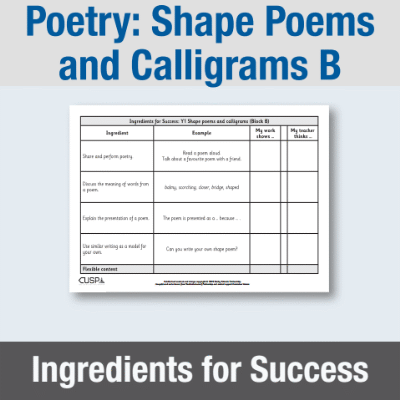 Y1 Writing B  **OPTION** (Poetry: Shape Poems and Calligrams) Ingredients for Success IFS