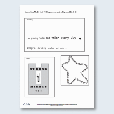 Y1 Writing B **OPTION** (Poetry: Shape Poems and Calligrams) Supporting Model Text SMT