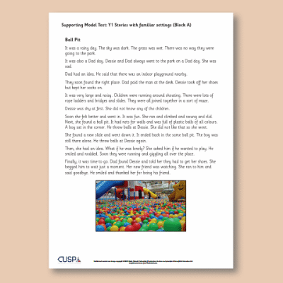 Y1 Writing A (Stories with Familiar Settings) Supporting Model Text SMT