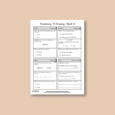 Y2 Art and Design A (Drawing) Vocabulary Questions VQ