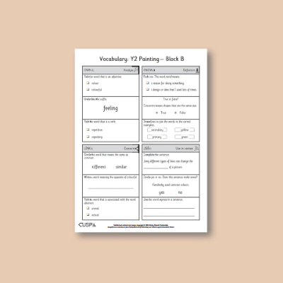Y2 Art and Design B (Painting) Vocabulary Questions VQ