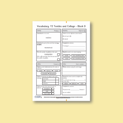 Y2 Art and Design D (Textiles and Collage) Vocabulary Questions VQ