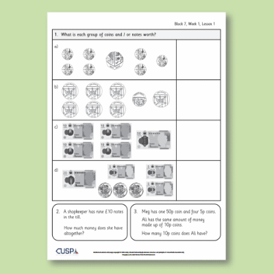 Image of Year 2 Maths 7 (Measurement Money) Additional Resources AR CUSP Resource