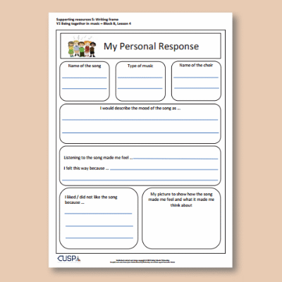 Image of Year 2 Music B (Being Together in Music 2) AR2 My Person Response Writing Frame CUSP Resource