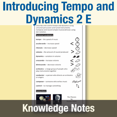 Image of Year 2 Music E (Introducing Tempo and Dynamics 2) Knowledge Notes KN CUSP Resource