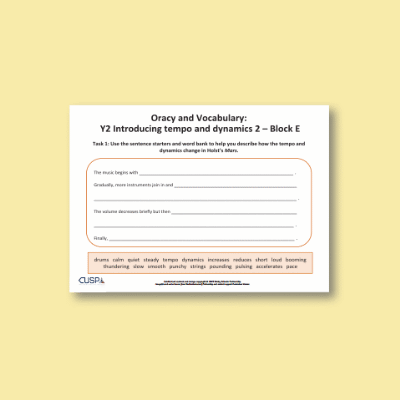 Y2 Music E (Introducing Tempo and Dynamics 2) Oracy Tasks OT