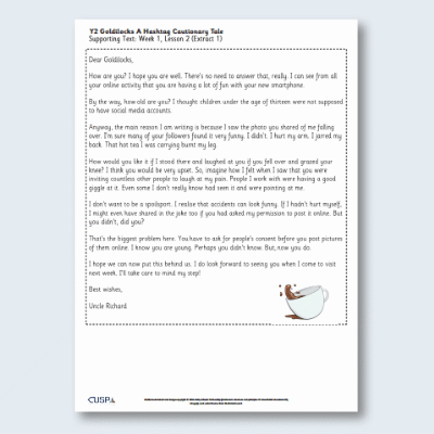 Y2 Reading (Goldilocks A Hashtag Cautionary Tale) Supporting Text ST