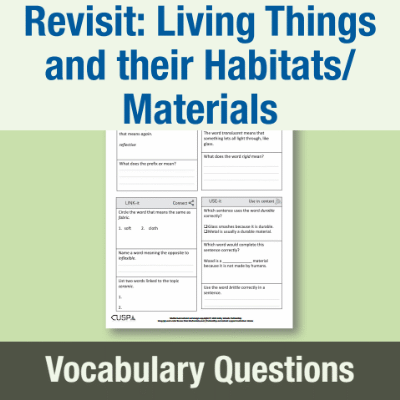 Image of Year 2 Science (Revisit: Living Things and their Habitats/Materials) Vocabulary Questions VQ CUSP Resource
