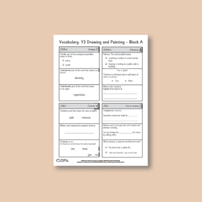 Y3 Art and Design A (Drawing and Painting) Vocabulary Questions VQ
