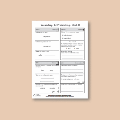 Y3 Art and Design B (Printmaking) Vocabulary Questions VQ