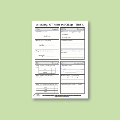 Y3 Art and Design C (Textiles and Collage) Vocabulary Questions VQ