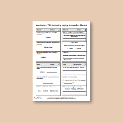 Y3 Music A (Introducing Singing in Rounds) Vocabulary Questions VQ