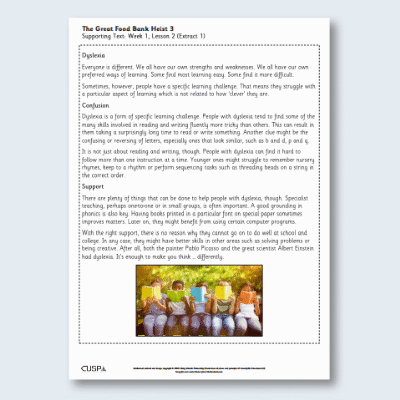 Y3 Reading (The Great Food Bank Heist 3) Supporting Text ST