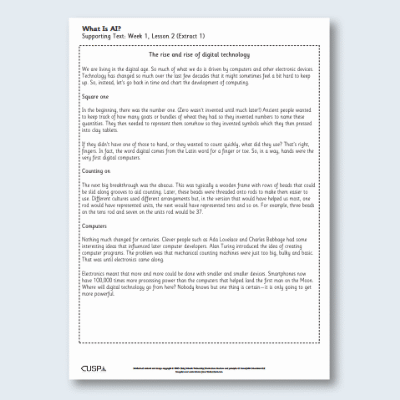 Y3 Reading (What Is AI?) Supporting Text ST