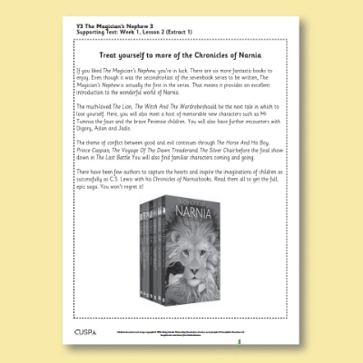Y3 Reading (The Magician’s Nephew 3) Supporting Text ST
