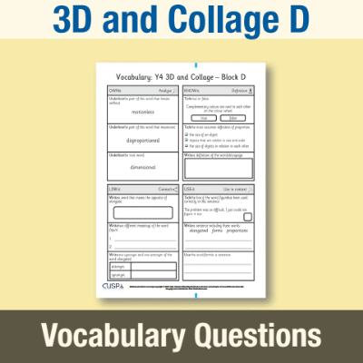 Image of Year 4 Art and Design D (3D and Collage) Vocabulary Questions VQ CUSP Resource