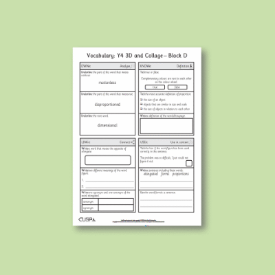 Lg_Y4 Art and Design D (3D and Collage) Vocabulary Questions VQ
