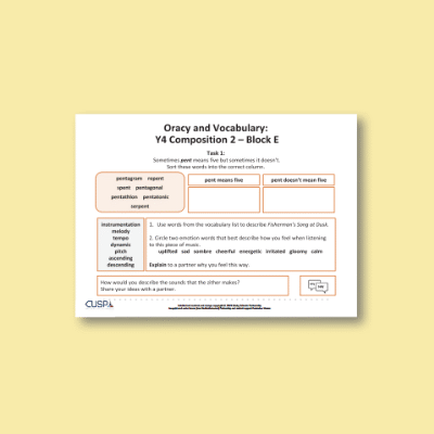 Y4 Music E (Composition 2) Oracy Tasks OT