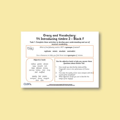 Y4 Music F (Introducing Timbre 2) Oracy Tasks OT