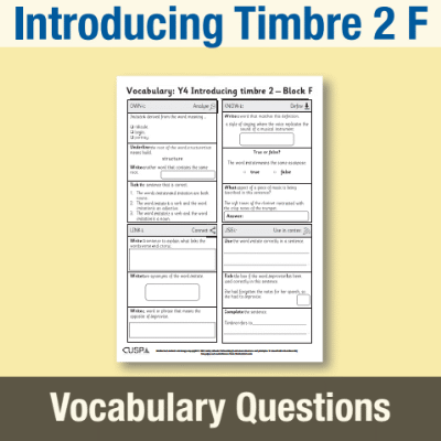 Image of Year 4 Music F (Introducing Timbre 2) Vocabulary Questions VQ CUSP Resource