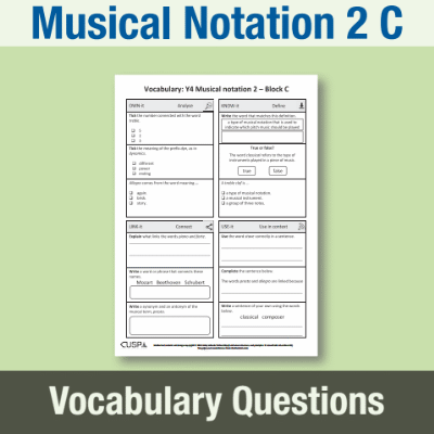 Y4 Music C (Musical Notation 2) Vocabulary Questions VQ