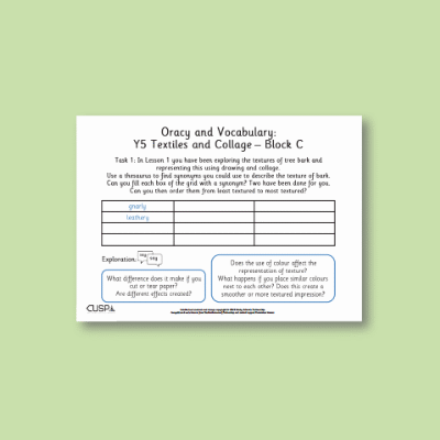 Y5 Art and Design C (Textiles and Collage) Oracy Tasks OT