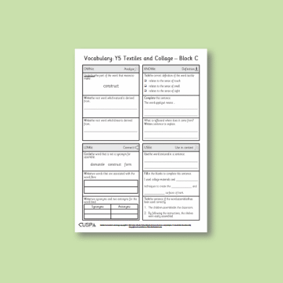 Y5 Art and Design C (Textiles and Collage) Vocabulary Questions VQ