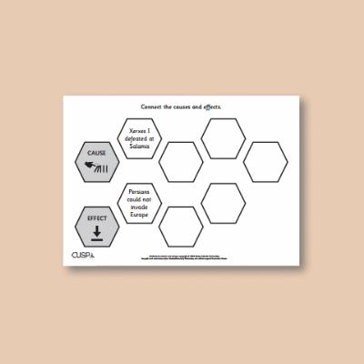 Image of Year 5 History (The Earliest Civilisations: Ancient Greece) AR Cause and Effect Hexagons CUSP Resource