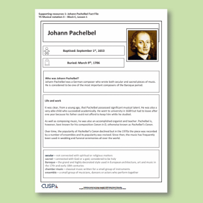 Image of Year 5 Music C (Musical Notation) Pachelbel CUSP Resource