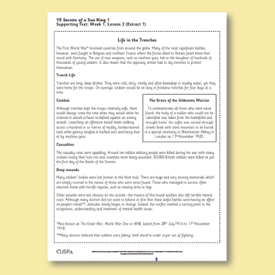 Y5 Reading (Secrets of a Sun King 1) Supporting Text ST