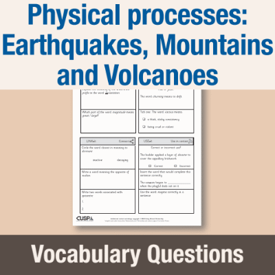 Y6 Geography (Physical processes: Earthquakes, Mountains and Volcanoes) Vocabulary Questions VQ