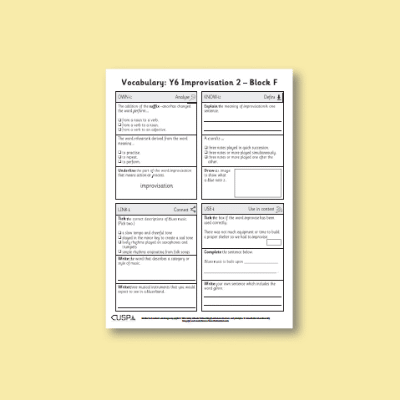 Y6 Music F (Improvisation 2) Vocabulary Questions VQ