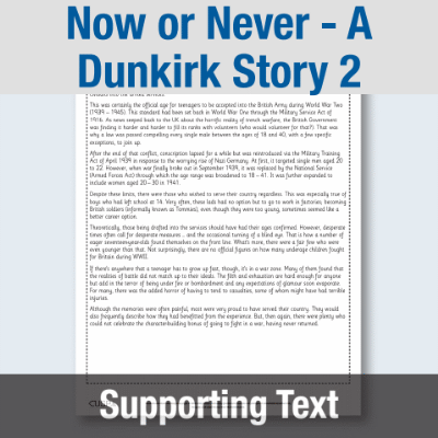 Y6 Reading (Now or Never - A Dunkirk Story 2) Supporting Text ST