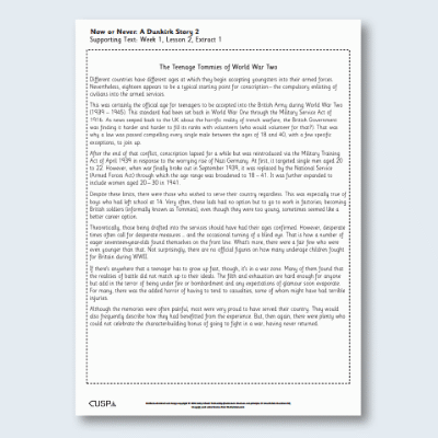 Y6 Reading (Now or Never - A Dunkirk Story 2) Supporting Texts ST