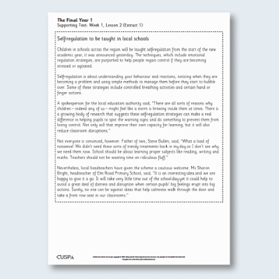 Y6 Reading (The Final Year 1) Supporting Text ST