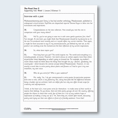 Y6 Reading (The Final Year 2) Supporting Text ST