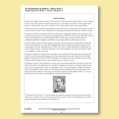 Y6 Reading (An Introduction to Dickens 1) Supporting Texts ST
