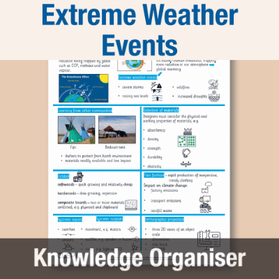 Image of Year 07 Art & DT (How do we cope with extreme climate weather events?) Knowledge Organiser KO CUSP Resource