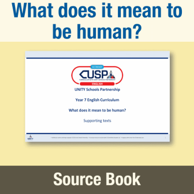Image of Year 07 English Language (What does it mean to be human? A creative response study) Source Book SB CUSP Resource