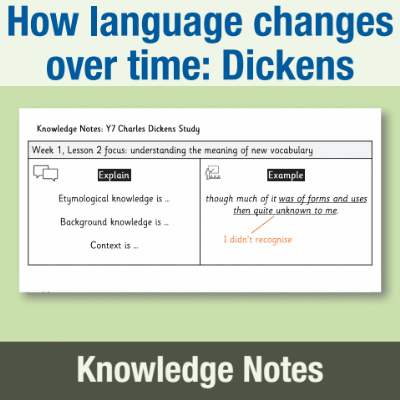 Image of Year 07 English Literature (How has language changed over time? A study of extracts from Dickens) Knowledge Notes KN CUSP Resource