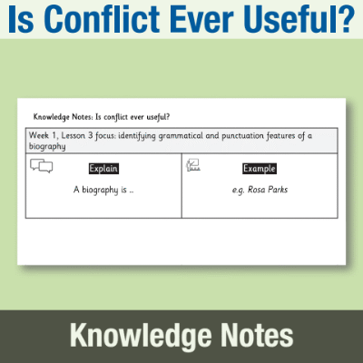 Image of Year 08 English Language (Is conflict ever useful?) Knowledge Notes KN CUSP Resource