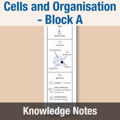 Image of Year 08 Science (Cells and Organisation - Block A) Knowledge Notes CUSP ResourceAccess Autumn 58.5x234mm Printed in Black;    2 Leaf Set in pads of 16