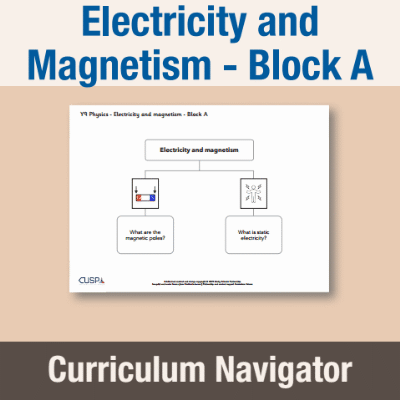 Image of Year 09 Science (Electricity and Magnetism - Block A) Curriculum Navigator CUSP ResourceAccess Autumn 140x195mm Printed in Black;    1 Leaf Set in pads of 16