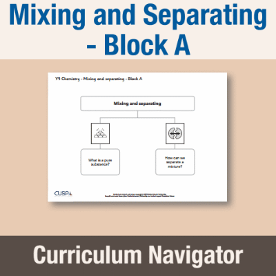 Image of Year 09 Science (Mixing and Separating - Block A) Curriculum Navigator CUSP ResourceAccess Autumn 140x195mm Printed in Black;    1 Leaf Set in pads of 16