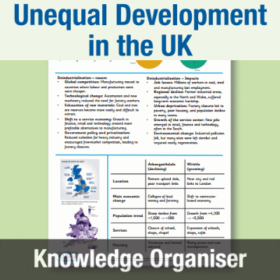 Image of Year 10 Geography (Why is there unequal development across the UK?) Knowledge Organiser KO CUSP Resource