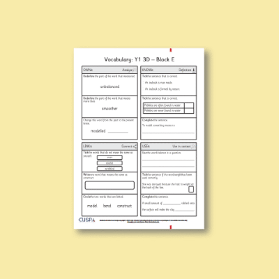 Y1 Art and Design E (3D) Vocabulary Questions VQ