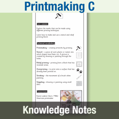 Image of Year 1 Art and Design C (Printmaking) Knowledge Notes KN CUSP Resource