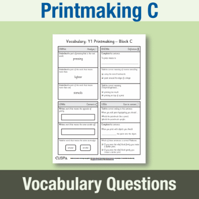 Image of Year 1 Art and Design C (Printmaking) Vocabulary Questions VQ CUSP Resource